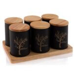 ست جا ادویه 7 پارچه فلزی درب بامبو آرتیستون