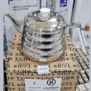 کتری استیل 1.5 لیتری کوچک کف ساده قیطاسی کد 1068