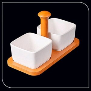 اردورخوری دوتایی مربع چوب سرامیک دسته دار