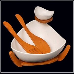 کاسه سالاد چوب سرامیکی با زیره چوبی