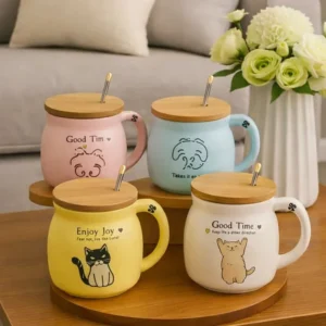 ماگ سرامیکی درب دار طرح گربه