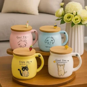 ماگ سرامیکی درب دار طرح گربه