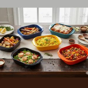 ظرف پذیرایی سرامیکی رنگی متالیک شش عددی کد 9143