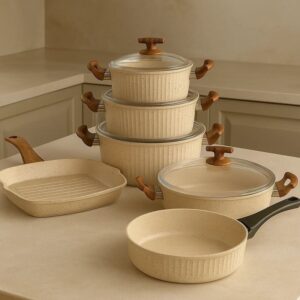 سرویس قابلمه 10 پارچه کرم اویز مدل السا