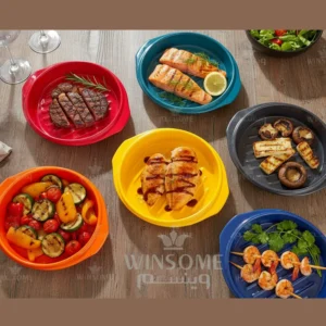 ظرف سرو پذیرایی گرد رنگی بسته شش عددی