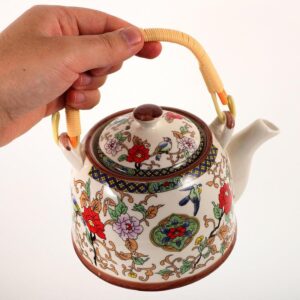 قوری چینی گلدار دسته حصیری