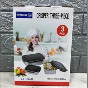 ظرف غذا سه تایی مستطیل استیل دربدار مدل کتابی