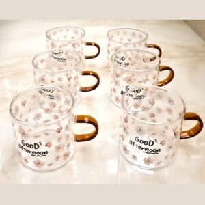 فنجان پیرکس قهوه خوری گلدار صورتی 6 عددی